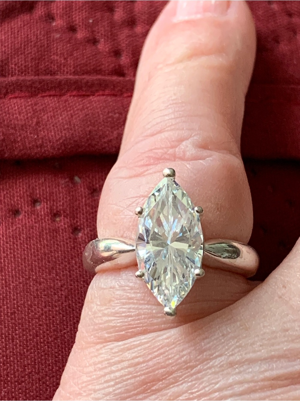 Solitaire Marquise-Cut Clear Crystal Ring in Silver Tone